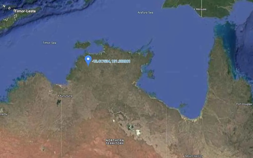 Satellite map showing the area of interest along the Stuart Highway in Australia's Northern Territory.