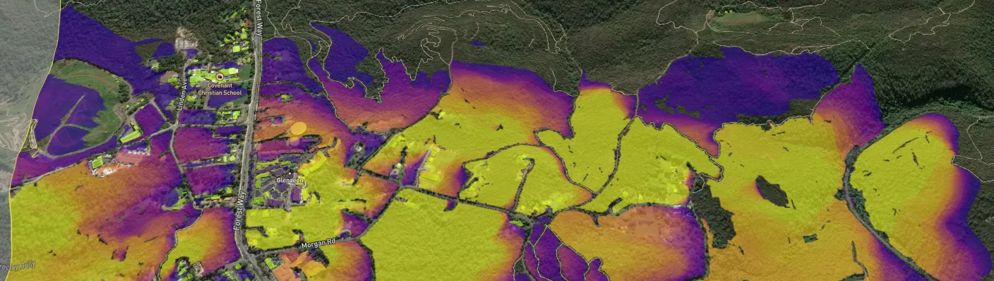 Simulated fire impact across an untreated landscape.