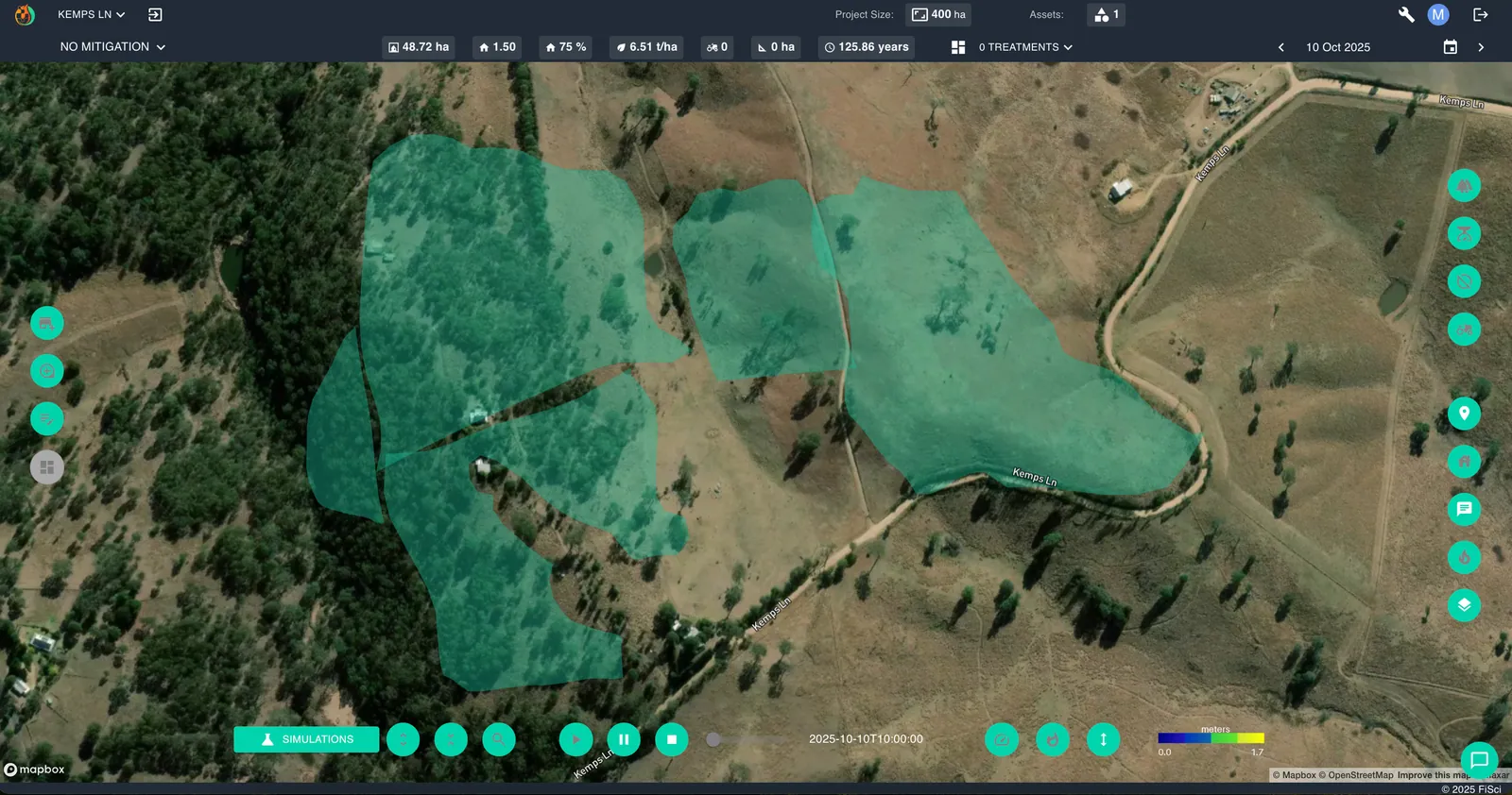 The official verified final bushfire footprint mapped in cyan overlay along Kemps Lane.