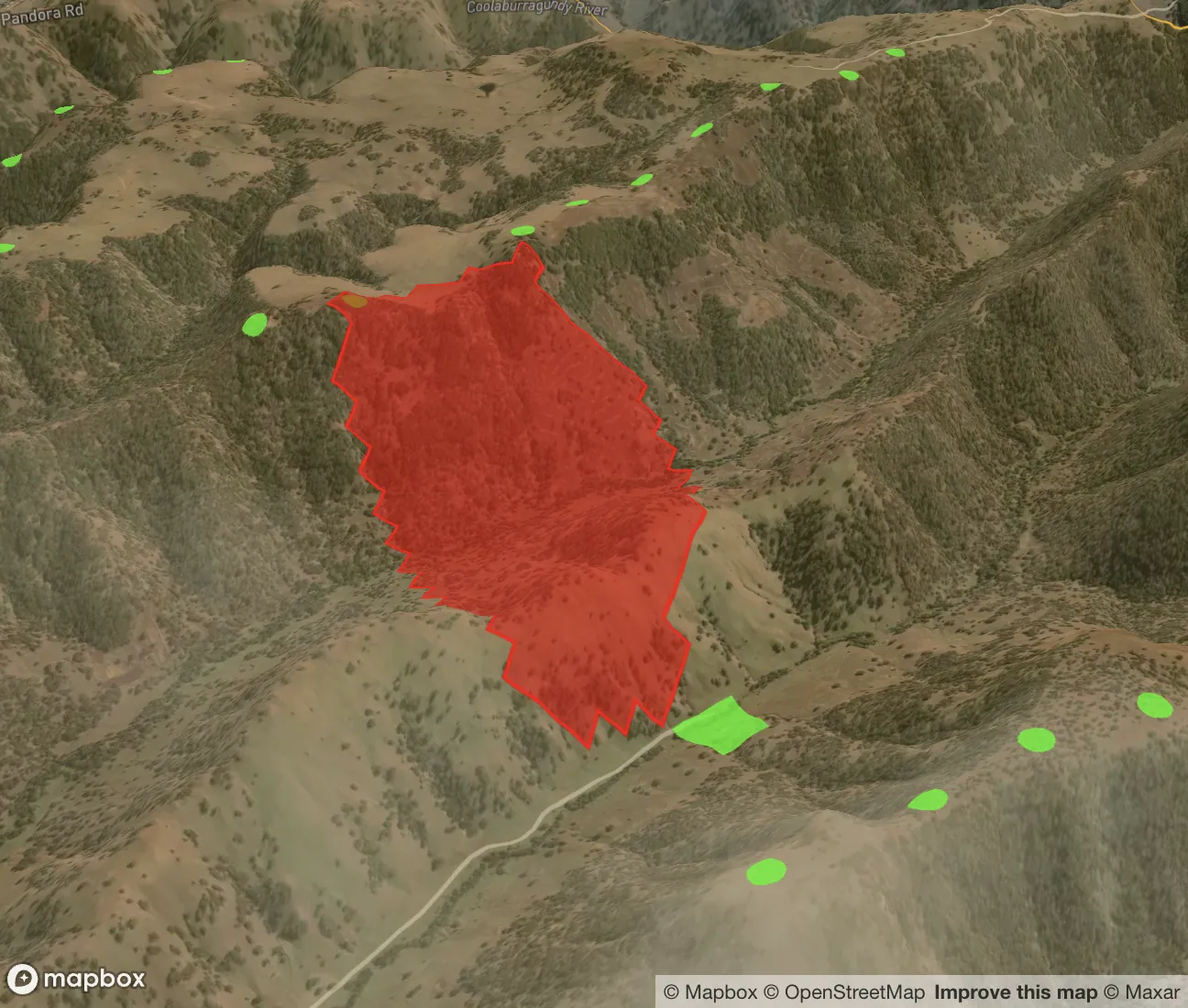Simulation showing buildings to the south at risk of impact if the turbine to the north causes a fire.