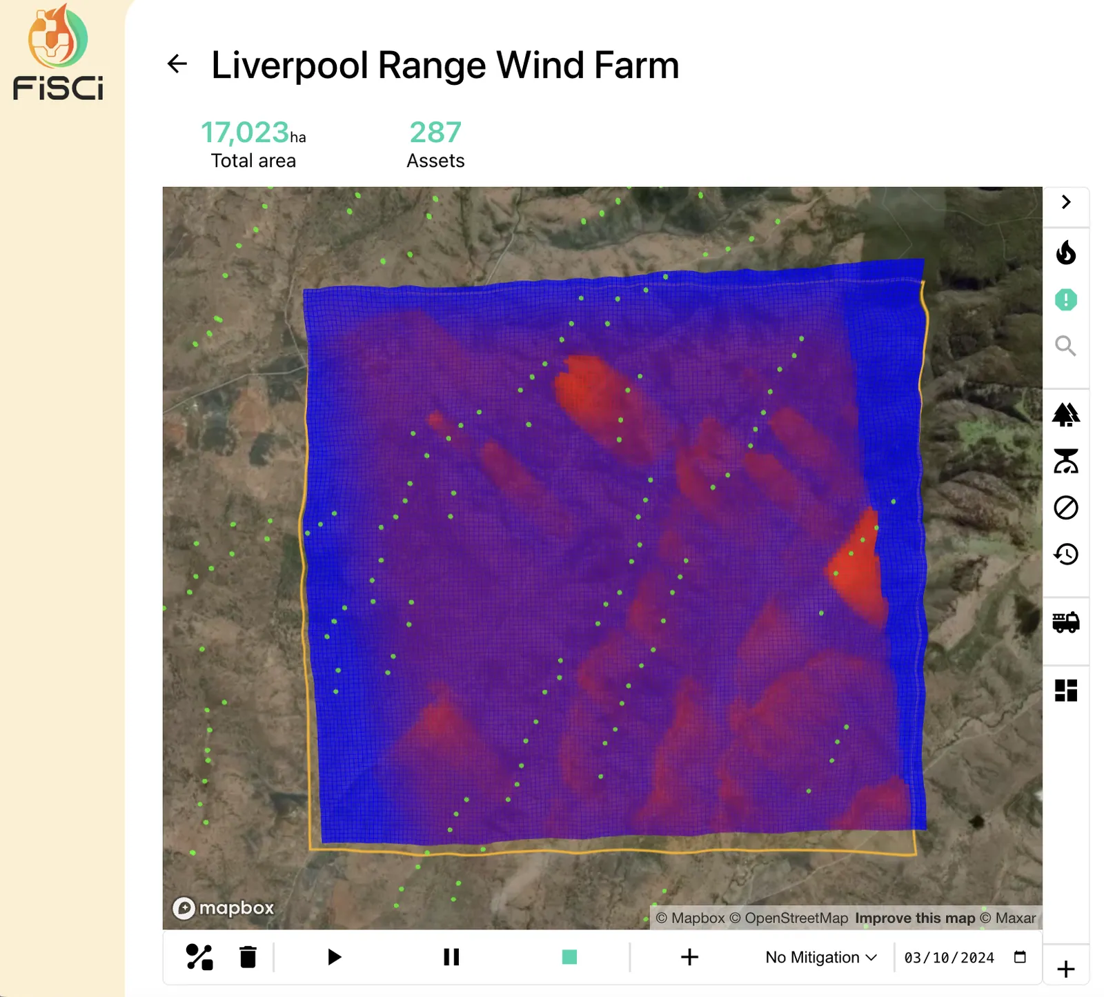 Risk to turbine assets across the site with no mitigation applied.