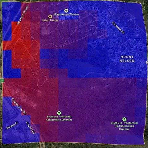 The same north-north-westerly scenario after treatment, with reduced spread toward the community.
