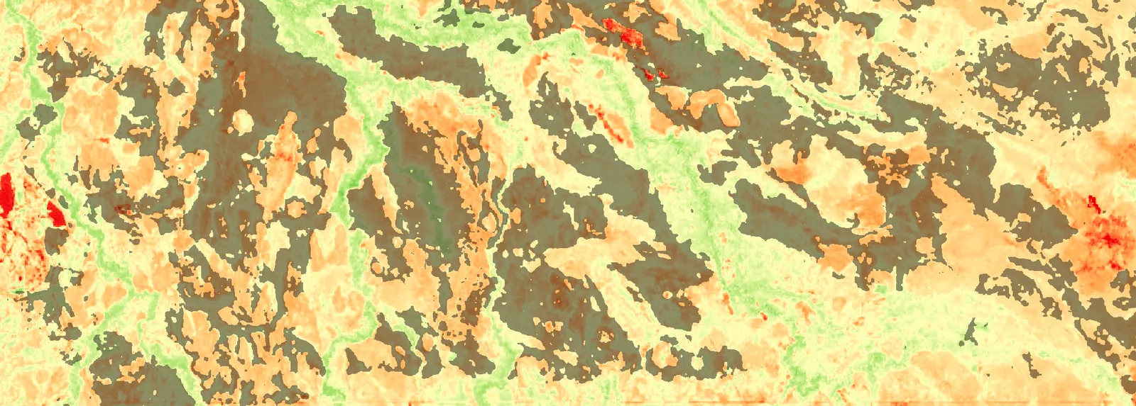GVMI vegetation moisture map with fire scars overlaid, showing the burns avoiding the high-moisture areas.